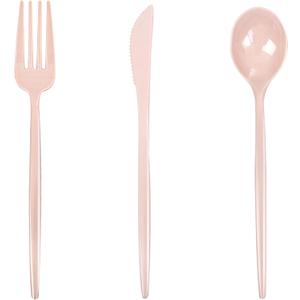 PULOTE 150PCS Pink Plastic Silverware - Plastic Cutlery Heavy Duty - Pink Utensils Set Disposable Include 50 Forks, 50 Spoons, 50 Knives for Wedding, Party & Mothers Day