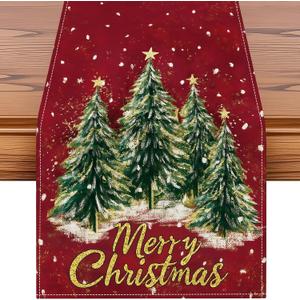 Artscope Christmas Tree Table Runner, Xmas Winter Holiday Kitchen Dining Table Decoration for Christmas Home Decor 13x48 Inch-Red