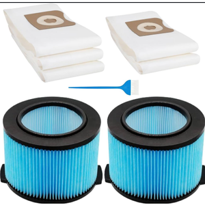 2 Pack VF3500 3-Layer Fine Dust Cartridge Filter + 5 Pack VF3501 2-Layer High Efficiency Vacuum Filter Bags, compatible with Ridgid 3 to 4.5 Gallon Wet/Dry Vacs