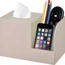 PU Leather Square Tissue Box Cover,Multifunctional Tissue Box Holder,Tissue Box with Storage,Tissue and Remote Control Holder,Tissue Box Decorative Desk Organizer for Home&Office,Beige