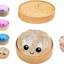 Dumpling Squishies Toy, Giant Glitter Dumpling, Colorful Dumplings Stress Balls Fidget Sensory Toy,Soft Squeeze Decompression Dough with Food Steamer, Stretchy Desk Toys (White)