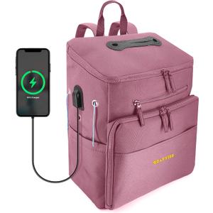 CRAFTISS Crochet Bag Yarn Storage - Valentine's Day Gift - Durable Canvas Yarn Bag for Crochet Accessories  Backpack Organizer with Knitting Accessories Pockets and USB Cable (Pink)