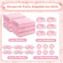 Sleepover Party Supplies for Girls, Spa Slumber Favor with Blanket Headband Eye Mask Hair Scrunchies (Pink 24Pcs)
