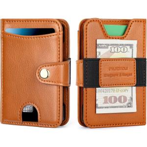 nuoku Mens Wallet, Credit Card Holder for Men, Bifold RFID Blocking Aluminum Slim Wallet for Men with Cash Strap (Brown) nuoku Mens Wallet, Credit Card Holder for Men, Bifold RFID Blocking Aluminum Slim Wallet for Men with Cash Strap (Brown)