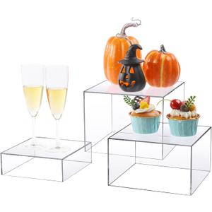 Acrylic Risers Display Stands, 3 Pcs Clear Cube Boxes Display Stand, Buffet Risers with Hollow Bottom, Food Stands, Retail Vendor Store Display Riser Showcase for Jewelry Figures Collectibles Cake Acrylic Risers Display Stands, 3 Pcs Clear Cube Boxes Display Stand, Buffet Risers with Hollow Bottom, Food Stands, Retail Vendor Store Display Riser Showcase for Jewelry Figures Collectibles Cake
