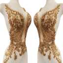 Zbroh 1PCS Handmade Shining Rhinestones Lace Applique Handsewing Beads Patches Trimming Weddings Evening Party Prom Dresses Accessories 15X22in (Champagne)