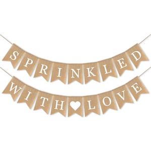 SWYOUN Burlap Sprinkled with Love Banner Baby Shower Birthday Party Garland Mantel Fireplace Sprinkle Party Decoration