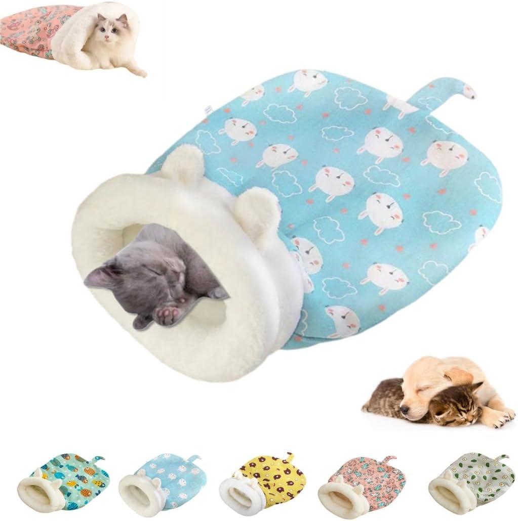 Sleeping Bag for Cats, Cozy Self Warming Cat Sleeping Bag for Indoor Cats, 360 Wrap Cat Hideaways Pet Snuggle Sack for Sleeping Relax Play (Blue)