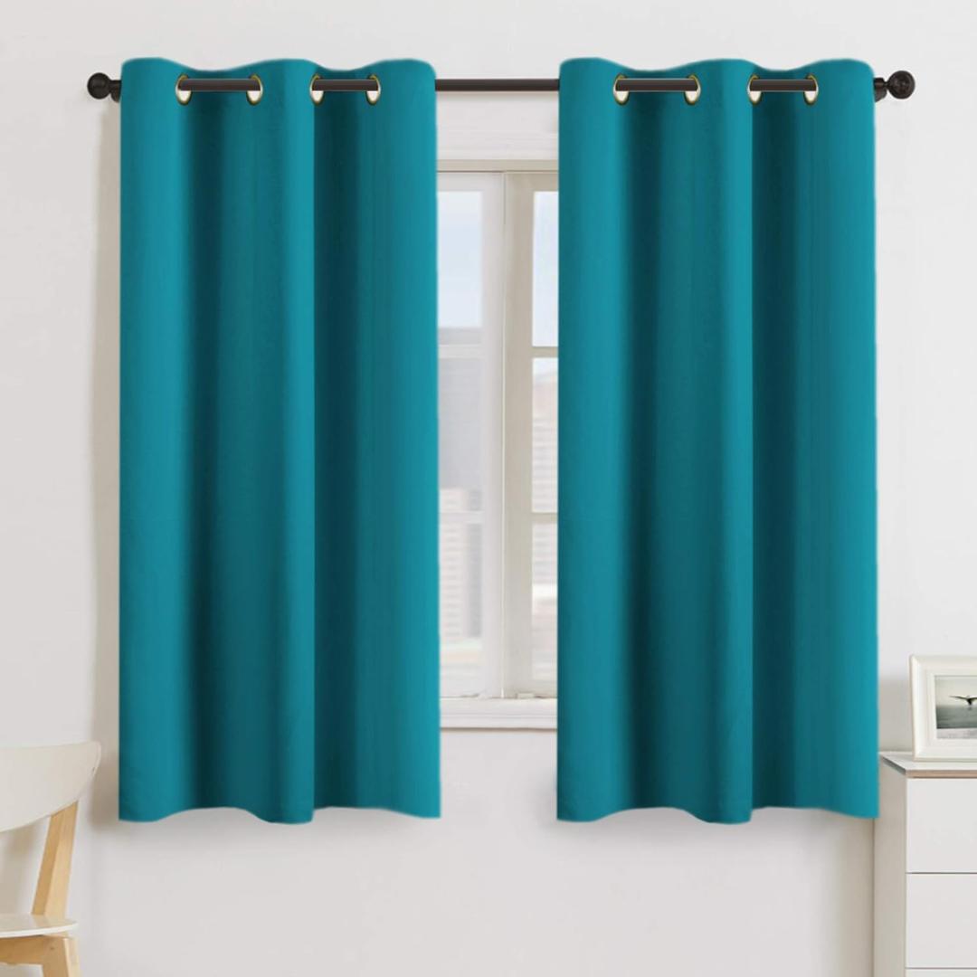 Turquoize Teal Blackout Window Drapes Room Darkening Themal Insulated Grommet/Eyelet Top Nursery/Living Room Curtains for Bedroom/Living Room Each Panel 42 in X 63 in (W X L) (Set of 2 Panels)