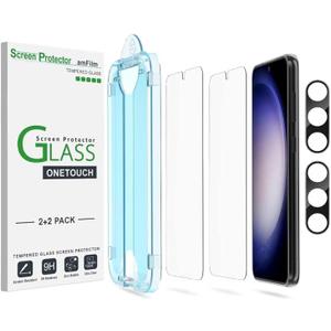 amFilm Auto-Alignment OneTouch for Samsung Galaxy S23 6.1" Screen Protector + Camera Lens Protector, Tempered Glass, 30 Seconds Installation, Bubble Free, Case Friendly, Anti-Scratch [2+2 Pack]
