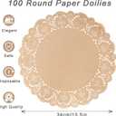 Round Kraft Paper Doilies 13.5 Inches Lace Papers Doilies Disposable Decorative Place Mats Table Pads for Food Cakes Crafts Party Weddings Tableware Decor