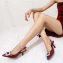 Women's Slingback Kitten Heels Closed Pointed Toe Dress Shoes with Rhinestone Wedding Party Pumps Patent Leather Dating Working (7.5, Burgundy Red)