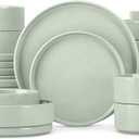 Herogo 24 Piece Plates and Bowls Set, Kitchen Dinnerware Sets with Pasta Bowls, Dinner Ware Dishes Service for 6, Chip & Scratch Resistant Porcelain Kitchen Dishware, Speckled Light Green