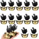 LIYDE 12PCS Mini Masks for Mardi Gras Decoration Masquerade Party Decoration Mini Decorative Masks for Table Decor/Cupcake Decor/Home Decor (Black)