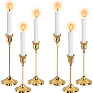 6pcs Gold Candle Holders, Candlestick Holders Taper Candle Holders for Pillar Candles Sticks Holder Decor Halloween Christmas Decorations Candle Candelabros para Centros de Mesa (Gold)
