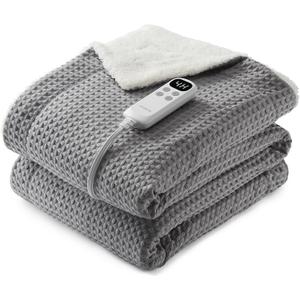 STARBEDIA Waffle Heated Throw Blanket, Machine Washable Electric Blankets Fast Heating with LCD Controller, 6 Heat Levels & 1-4H Time Settings, ETL Certified Heat Throw for Couch, Grey, 50" x 60"