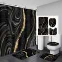 Nkzply 4 Pcs Black Marble Shower Curtain Sets with Rugs Gold Bathroom Sets with Shower Curtain and Rugs Modern Abstract Bathroom Decor Accessories Shower Curtains for Bathroom Toilet Lid Cover