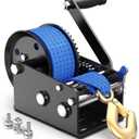 3500LBS Boat Trailer Winch Hand Crank, 33FT Polyester Strap, Dual-Speed 4:1/8:1 Gear & 2-Way Ratchet, Corrosion-Resistant for Marine ATV Jet Ski RV Utility