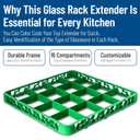 Carlisle FoodService Products OptiClean Color-Coded 16 Compartments Divided Glass Rack Extender for Commercial Dishwashers – Rack Height Extender, 4.45" x 4.45" Compartments, Green