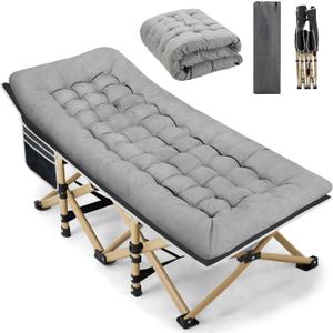 Portable Camping Cot, 600LBS Max Load, Extra Wide with Thick Mattress, Folding Cot for Outdoor Camping/Office, Home Nap (Grey)