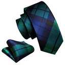 Barry.Wang Stripe Men Ties Set Silk Woven Plaid Necktie Pocket Square Cufflinks Business Wedding