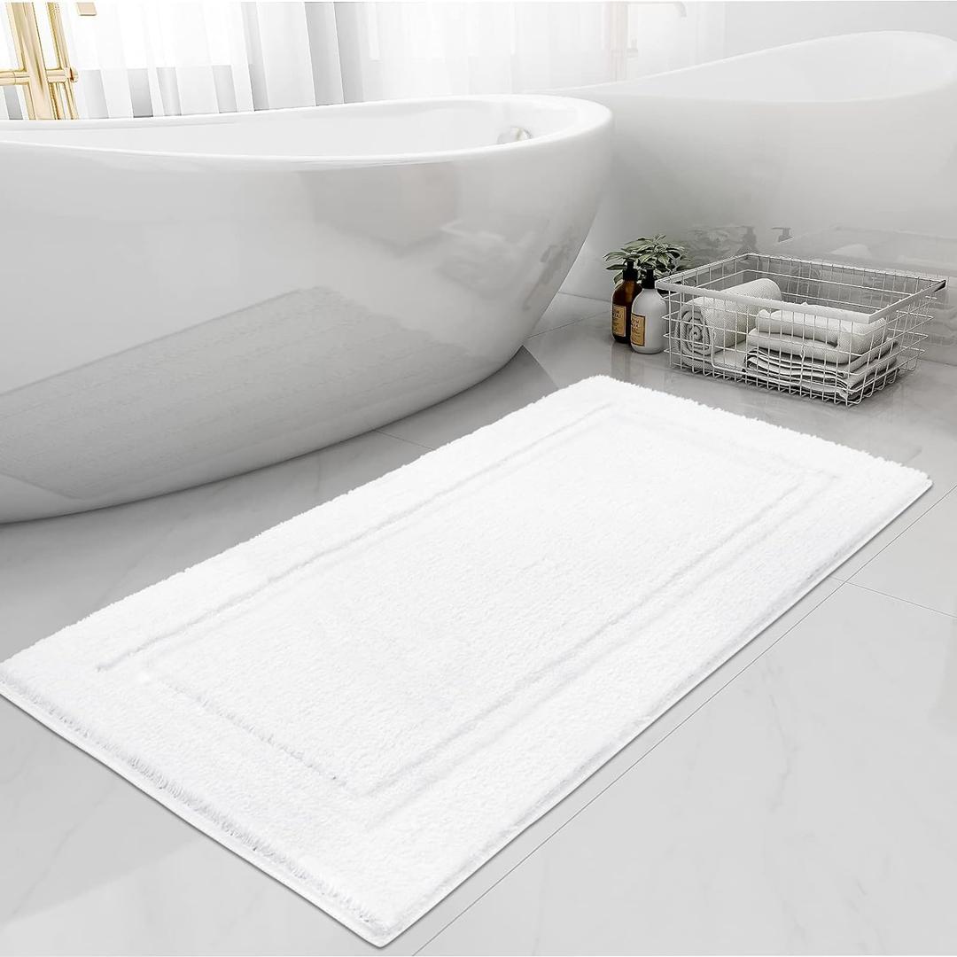 SHACOS Super Soft Bathroom Rugs Runner 20x47 inch Non Slip Washable Long Bath Rugs for Bathroom Floor Tub Shower Bath Mats Decor Accessories, White 1'8" x 3'11"