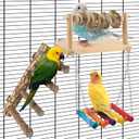 DBNESS 4 Pcs Bird Perch with Swing, Parrot Perches Platform with Chew Blocks, Natural Climbing Ladder Bridge Colorful Hammock for Budgies, Cockatiels, Lovebirds, Finches
