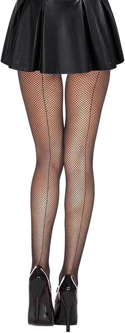 Womens Sexy Back Seam Fishnet Tights Sparkle Fishnet Stockings with Rhinestone Backseam OneSize