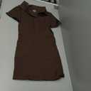Polo Dress  and Pockets Short Sleeve V Neck Collar Tennis Dress Ladies Athletic Dresses, Brown, XL