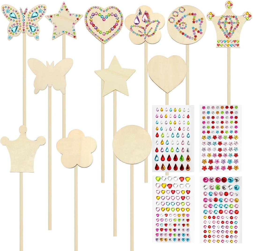 SAYAYA 12 Pack Fairy Wands Craft Kit, 6 Styles Unfinished Wooden Princess Wands with Stickers DIY Fun Party Supplies for Birthday Parties, Princess Celebrations, and Creative Gift & Craft Activity