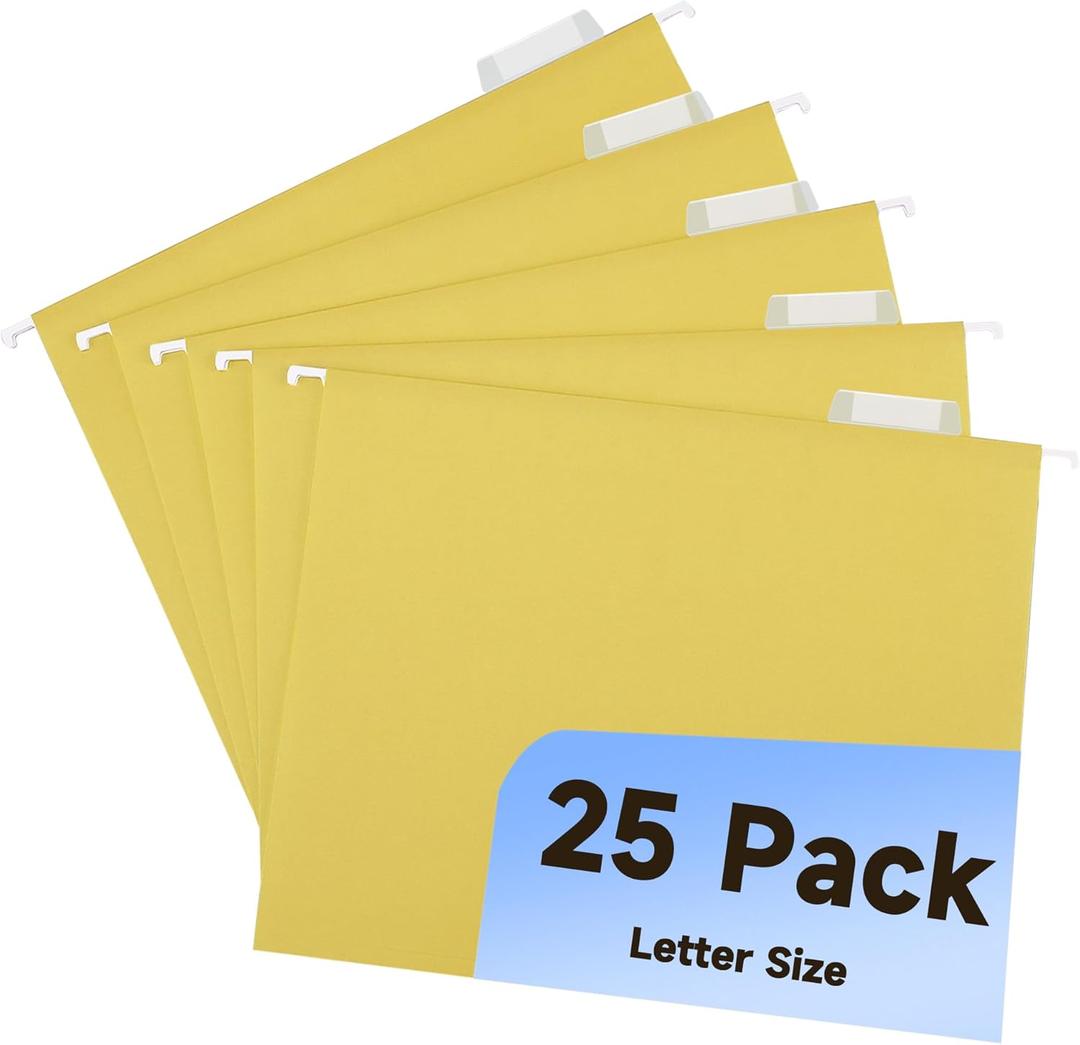 Hanging Colored File Folders,25 Pack Yellow Letter Size Hanging File Folders with 1/5-Cut Tabs,Ideal for Home and Office Organization and Papers Classification