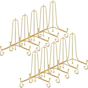 10 Pack 8 Inch Iron Plate Stands for Display, Plate Holder Display Stand, Gold Easel Stands for Photo, Picture Frame, Decorative Plate, Dish, Book and Tabletop Art (Gold, 8 Inch)