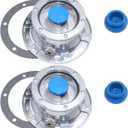 2pcs 343-4009 Aluminum Hub Cap for Trailer Axle, 3434009 6 Holes Hub Caps with Side Pipe Plugs Gaskets and Extra 2pcs Blue Rubber Plugs