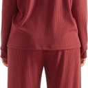SUUKSESS Women Ribbed Lounge Sets Long Sleeve Pajama Two Piece Sets with Pockets (Red, XL)