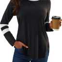 SOFIA'S CHOICE Womens Long Sleeve T Shirts Crew Neck Color Block Top Fall Basic Shirts (Black, Medium)