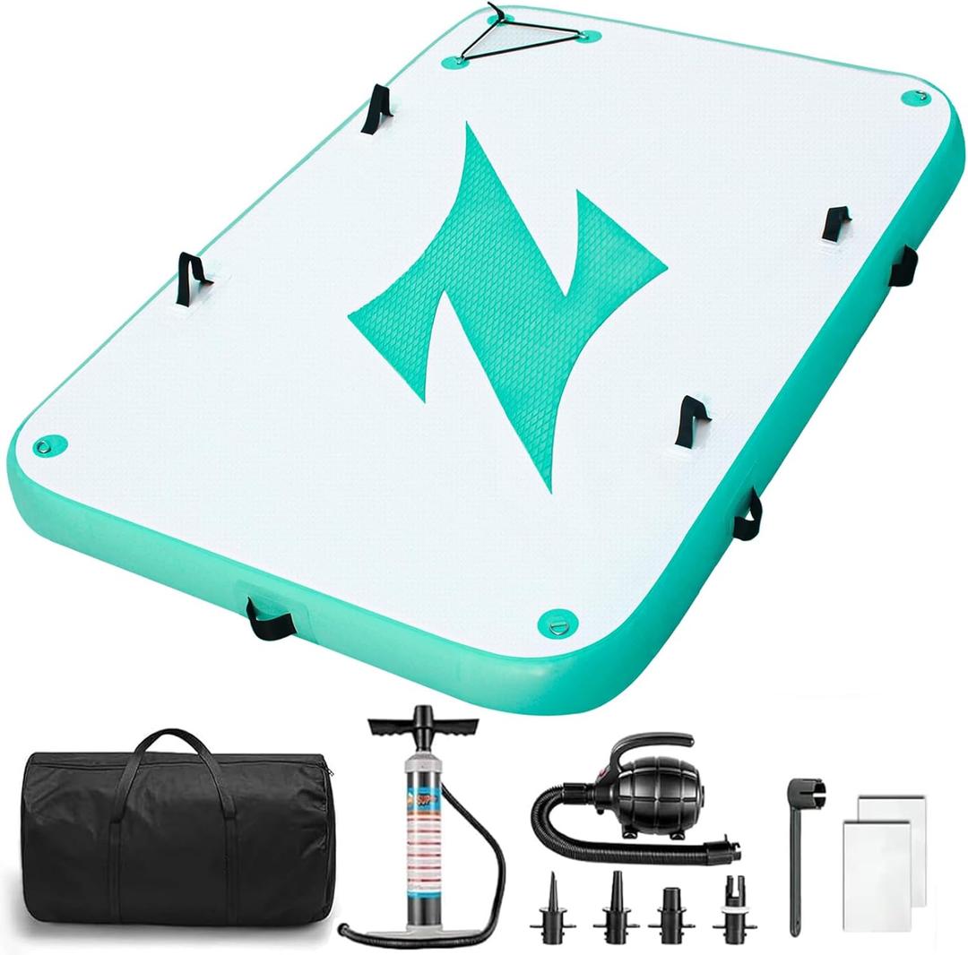 ZAFIED Inflatable Floating Dock Platform, 8 x 5 ft Floating Island for Lake, 6 inch Thickness, Enlarged & Non-Slip Bote Inflatable Dock with Manual and Electric Air Pump for River, Pool, Beach, Ocean