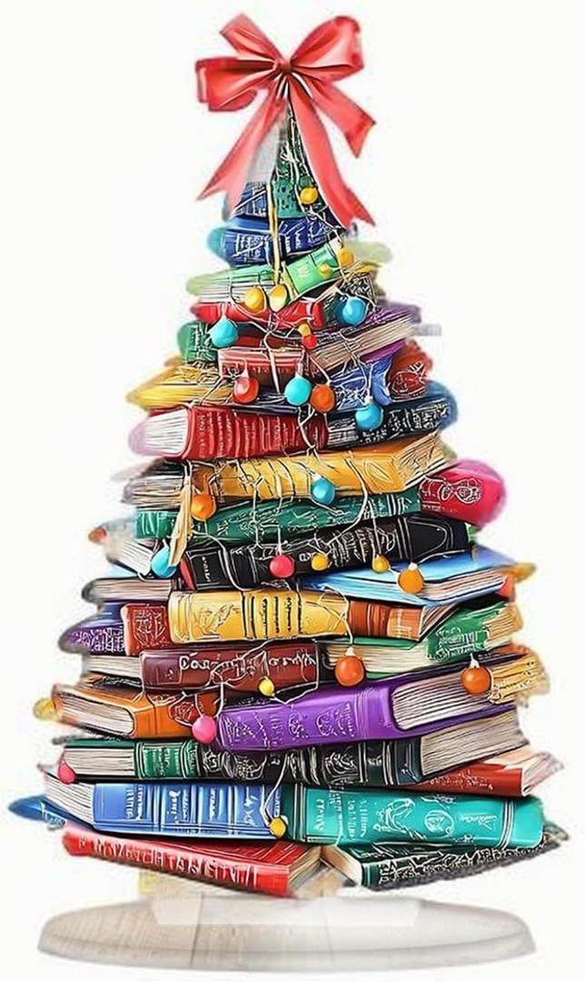 Christmas Tree Desktop Decoration, Book-Shaped Acrylic Ornament, Colorful Holiday Dcor for Tabletop, Sturdy and Festive, for Book Lovers (B)