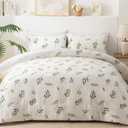 EMME Queen Comforter Set - 7-Piece Bed in a Bag for All Seaon, Ultra Soft Bedding Set with Comforter, Flat Sheet, Fitted Sheet, Pillowcase, Pillow Sham (Floral-Green Leaf, Full/Queen)