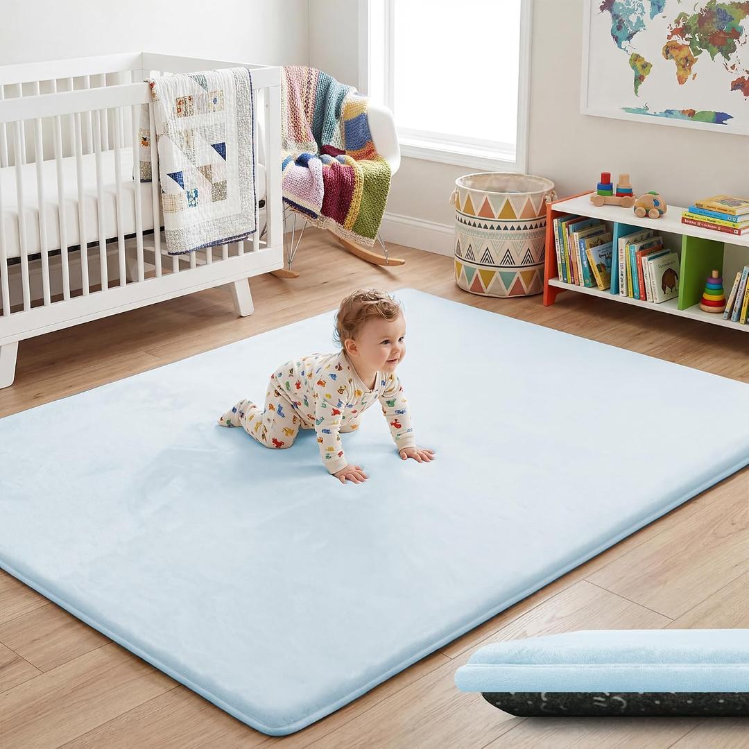 1.5" Thick Baby Play Mat for Floor, 59x79 Soft Foam Mats, Baby Blue