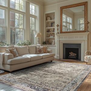 200x75in Area Rug Brown – Boho Indoor Rug, Machine Washable, Low Pile, Non-Slip, for Living Room, Bedroom, Dining, Home Office