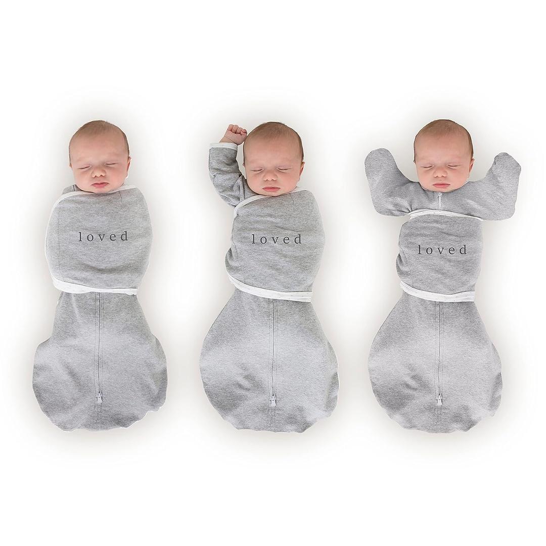 SwaddleDesigns 6-way Omni Swaddle Sack, Arms Up Swaddle for Newborn, More Options to Calm Startle Reflex, Improves Sleep, Easy Transition Baby Sleep Sack, Small, 0-3 month, Gray, Loved (Heathered Gray, Loved)