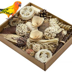 Natural Bird Toy Foraging Parrot Shredding Toys Box Conure Chewing Toys for Cockatiel Lovebird Parakeet Budgie Small-Medium Birds (Nature Color)