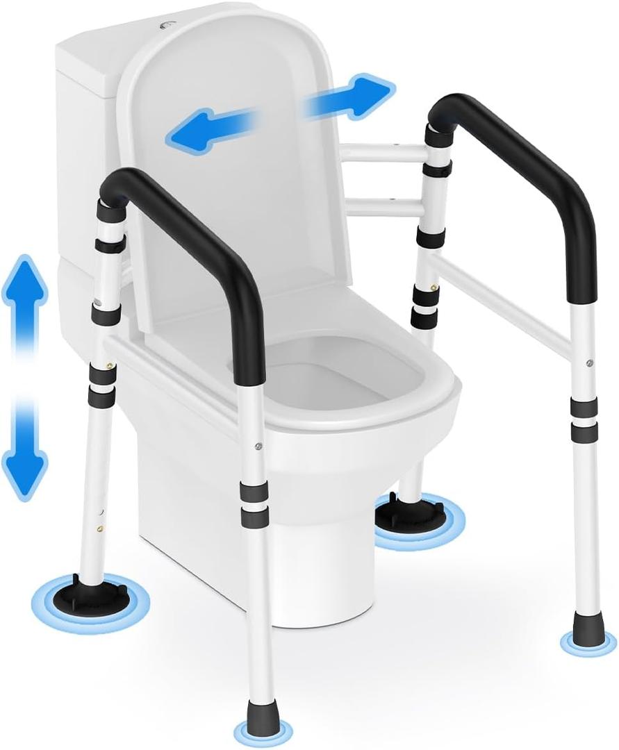 Delog Stand Alone Toilet Safety Rail - Adjustable Width & Height Fit Any Toilet, Medical Toilet Frame for Elderly Handicap Disabled (Black)