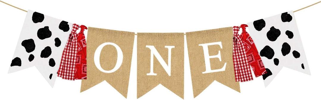 Rainlemon Farm Boy Girl 1st Birthday Party One High Chair Banner Barnyard Cow Theme First Birthday Highchair Garland Decoration