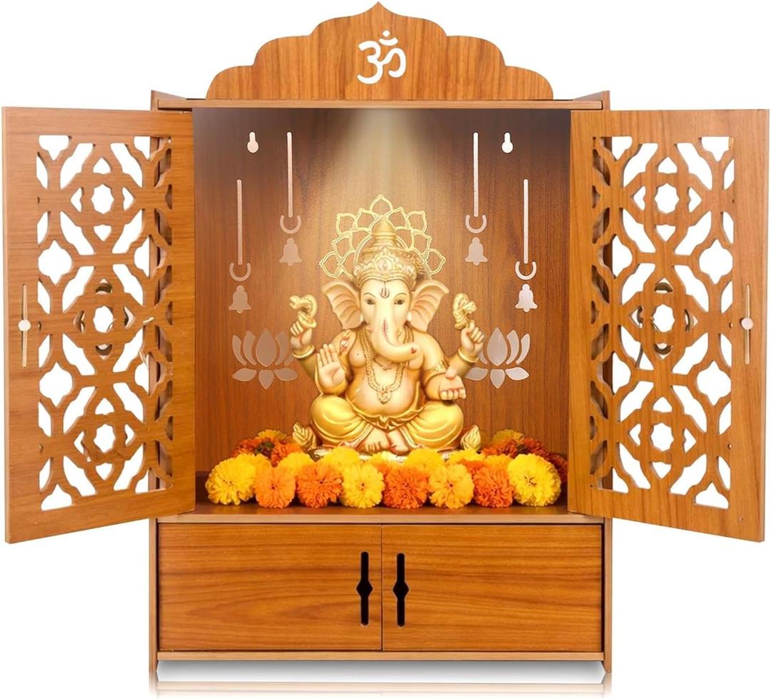 Wooden MDF Temple Mandir, 51x37x27 cm, Pack of 1