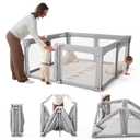 Foldable Baby Playpen,Portable Indoor & Outdoor Playpen for Babies and Toddlers,59”x79”Extra Large Play Pen with Gate,Collapsible Baby Fence with Travel Bag(Cationic Light Grey)