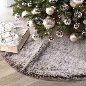 GMOEGEFT Christmas Tree Skirt 36 Inches Brown Plush Faux Fur for Slim Pencil Tree Xmas Holiday Decorations Ornaments