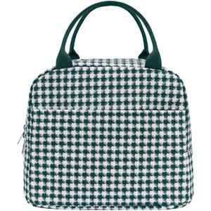 EurCross Elegant Green White Check Lunch Bag for Women, Lightweight and Portable Insulated Small Lunch Box Tote Bag for Adult Outdoors, Daily-use, Work, Short Trips