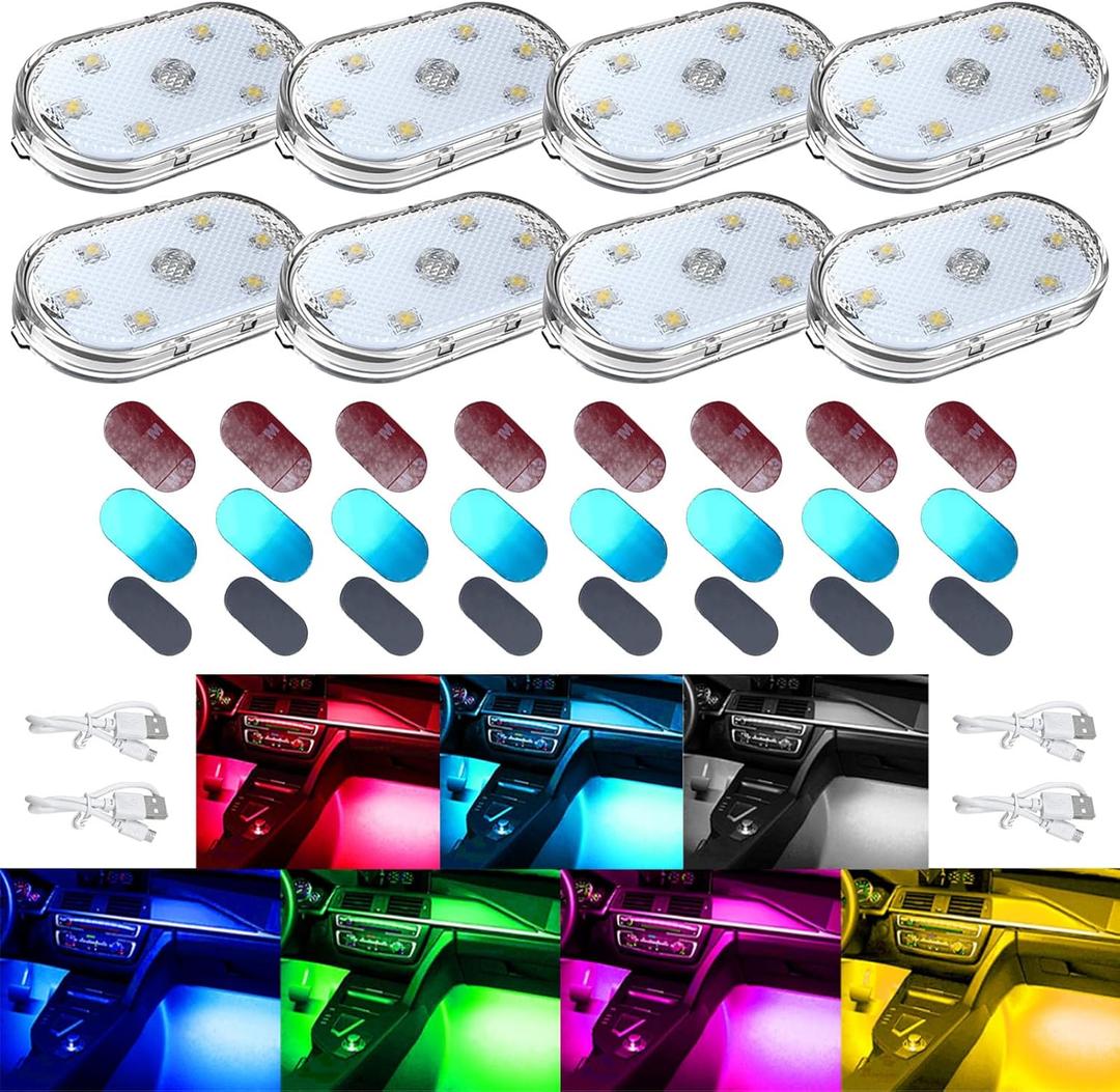 8 PCS Car LED Lights for Car Interior, 7 Colors Magnetic USB Wireless LED Lights with Bright LED Lamp Beads, Portable Touch Rechargeable LED Interior Auto Lights for Car Decor 8 PCS Car LED Lights for Car Interior, 7 Colors Magnetic USB Wireless LED Lights with Bright LED Lamp Beads, Portable Touch Rechargeable LED Interior Auto Lights for Car Decor