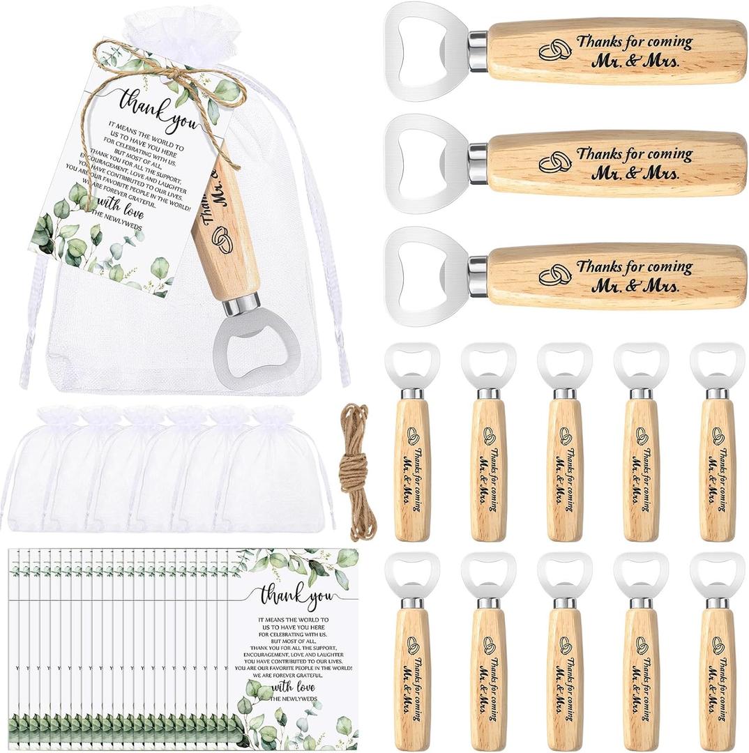 Dandat 50 Set Wedding Favors: Bottle Opener, Thank You Cards, Organza Bags & Jute Twine for Party Favors & Decoration